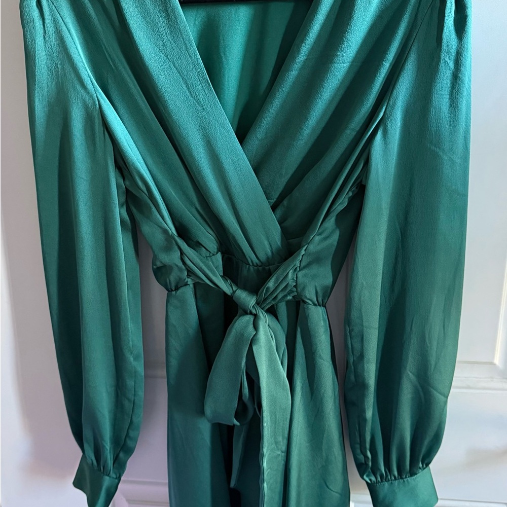 Express Green Long Sleeve Wrap Dress
